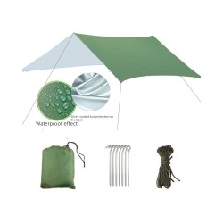 Square Camping Tarp Sun Shelter - Waterproof UV Protection Canopy with Lightweight Silver-Coated Groundsheet for 3-4