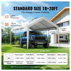 Heavy-Duty 10x20 ft White Replacement Canopy Top for Garage Carport Tent - UV Protected, Weather-Resistant, Easy