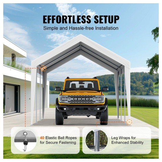 Heavy-Duty 10x20 ft White Replacement Canopy Top for Garage Carport Tent - UV Protected, Weather-Resistant, Easy