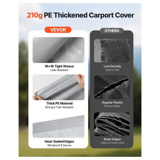 Heavy Duty 12x20 ft Replacement Carport Canopy - UV Resistant & Waterproof Tarp with Sidewalls