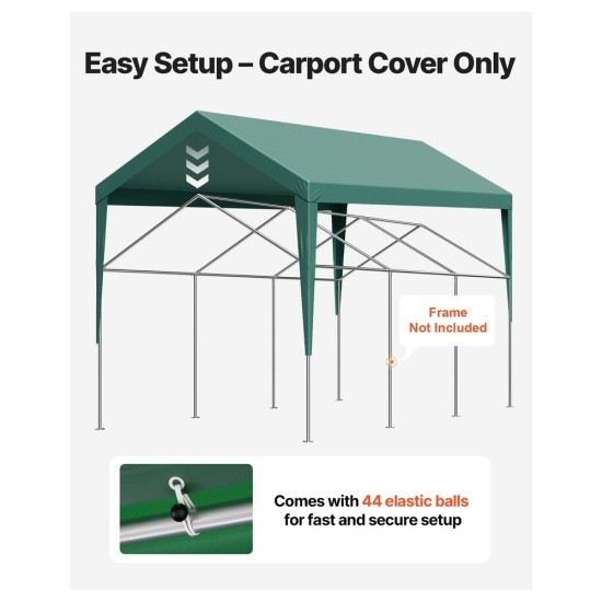 Heavy Duty 10x20 ft Waterproof Carport Canopy Replacement - Dark Green Shelter Tarp for Garage, Tent, and Vehicle