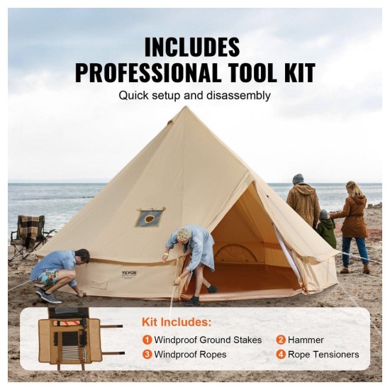 5-8 Person Bell Tent for Glamping: 13x13ft Canvas Yurt with Stove Jack & Detachable Walls, Waterproof & Breathable