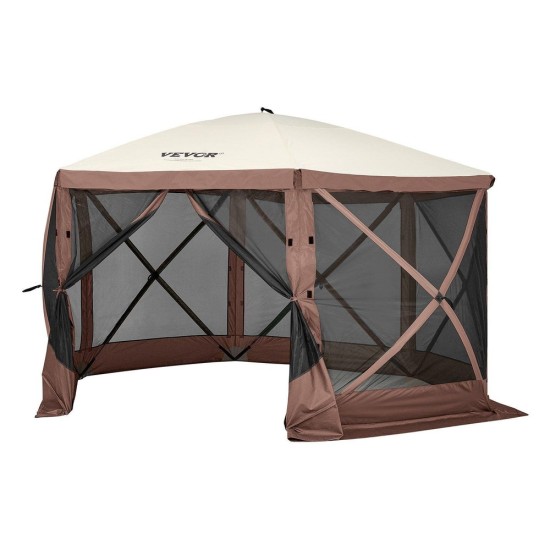 11.5x11.5ft Quick-Set Pop-Up Screen Tent with Mesh Windows | Brown Outdoor Shelter for Camping & Summer