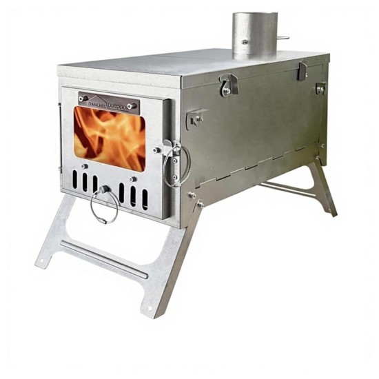 DANCHEL T6 Ultralight Titanium Wood Stove - 4.4lbs Folding Camping Stove with 7.2ft Chimney Pipe for Hot Tent