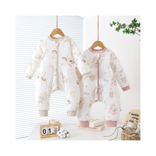 Baby Winter Sleeping Bag with 120g Cotton Fill - Zip-Up Footed Pajamas for Newborns &