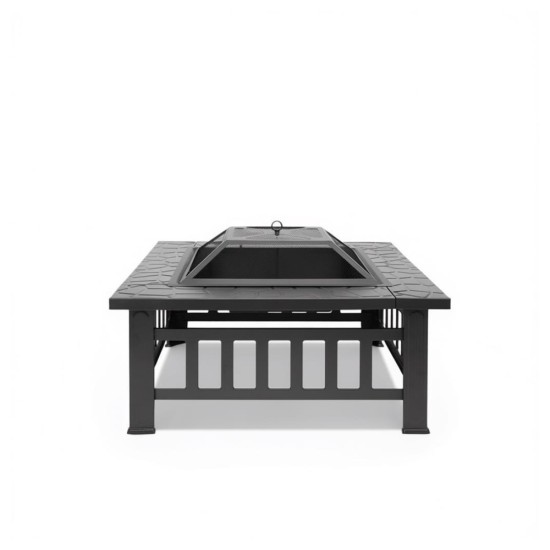 Modern Square Metal Fire Pit with Poker | Portable Black Outdoor Heater for Courtyard &