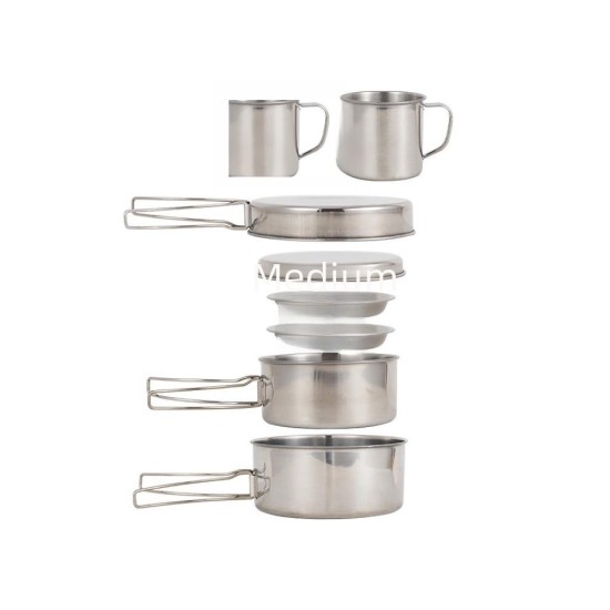 Ultralight Stainless Steel 8-Piece Camping Cookware Set | Compact Folding Pot & Pan Combo for 5-6 Person Backpacking